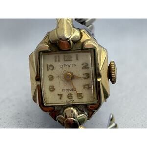 ORVIN 17 Jewels Swiss Made 10KRPG Square Analog Dress Wristwatch 6in 1940s